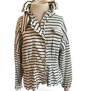 Peace Loves World Cozy Soft Striped Hooded Zip Jacket - Cream & Black